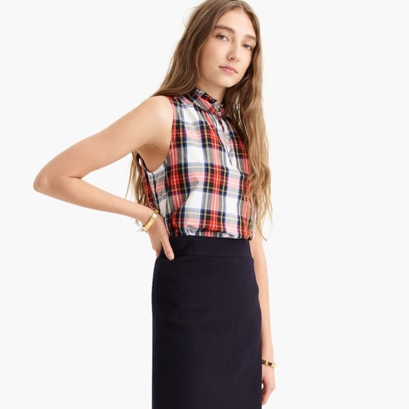 J. Crew Tops - NWT J.Crew Ruffle Neck Cotton Plaid Top